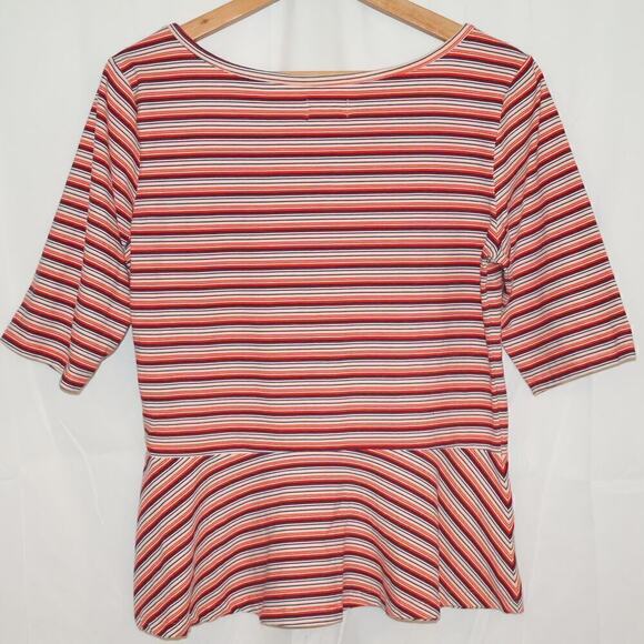 Levis Peplum Stretch Top Size Large Made in Sri Lanka Red Stripe - Picture 9 of 16